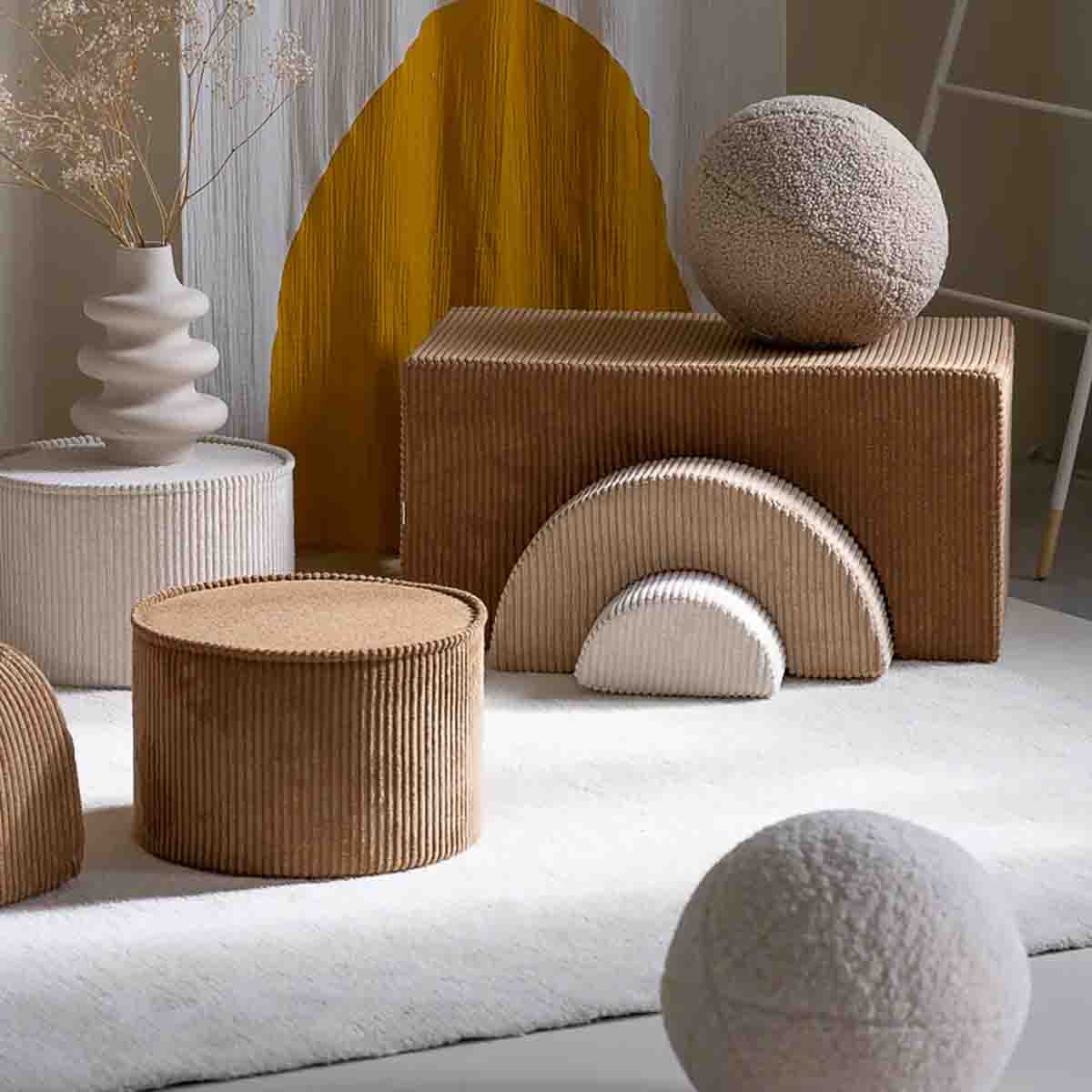 PETIT POUF ROND - VELOURS CÔTELÉ