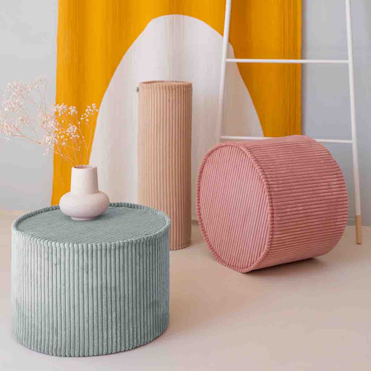 PETIT POUF ROND - VELOURS CÔTELÉ