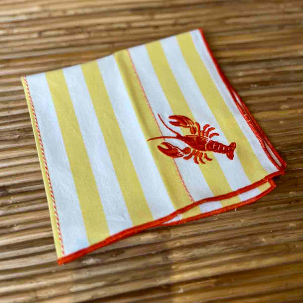 LOT 2 SERVIETTES DE TABLE BRODERIE HOMARD